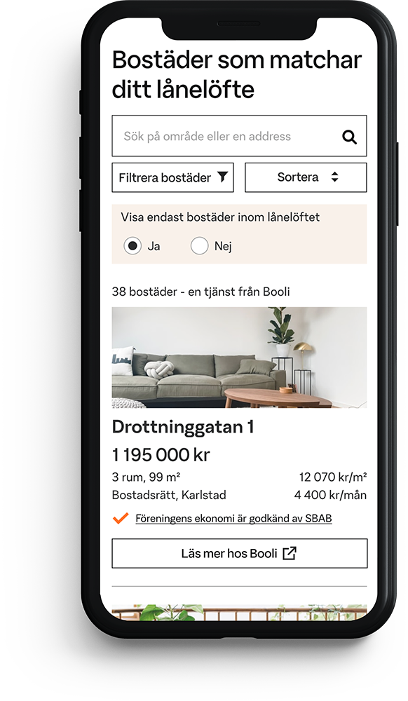 bild från SBAB-appen och smart lånelöfte.